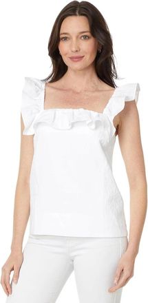 Lilly Pulitzer Womens Lilly Pulitzer Zoya Top White Jacquard Ruffle Trim Square Neck GBO833
