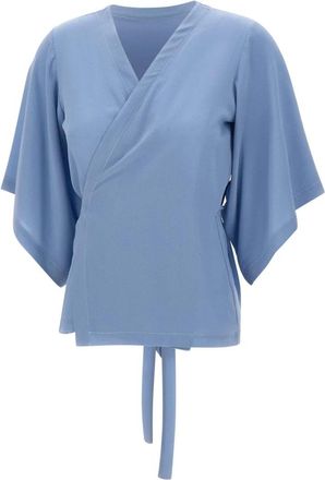 KANGRA Overhemden, Dames, Blauw, XS, Zijden wikkelblouse