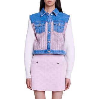 Maje Batri Mixed Media Jacket in Pink/Ecru at Nordstrom Rack, Size 1 (Fits Like 2-4 Us) / 36 Eu