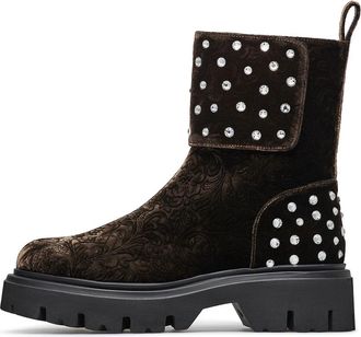 Loriblu Enkelboots met kristallen - Dames - Enkellaarsjes - Bruin - 40 EU - Leer - Schoenen