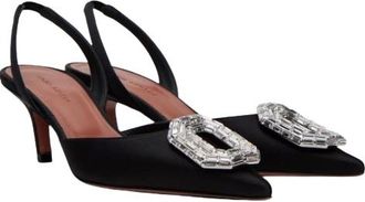 Amina Muaddi Black Satin Camelia Sling Back Size 38