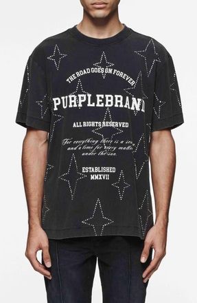 Purple Crystal Embellished Textured Jersey Graphic T-Shirt in Black at Nordstrom, Size Medium