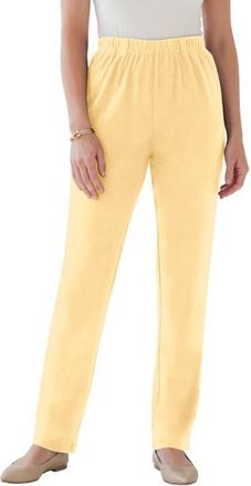 Roaman's Plus Size Soft Knit Relaxed Pull-On Straight Leg Pant in Banana at Nordstrom, Size 1X Tall