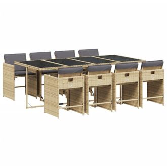 vidaXL Set Comedor De Jard&iacute;n 9 Pzas Con Cojines Rat&aacute;n Sint&eacute;tico Beige Vidaxl
