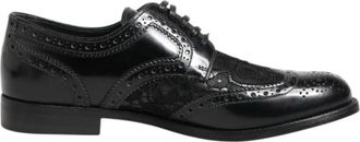 Dolce & Gabbana Bloemen Kant Formele Derby Schoenen - Dames - Veterschoenen - Zwart - 36 1/2 EU - Leer - Schoenen
