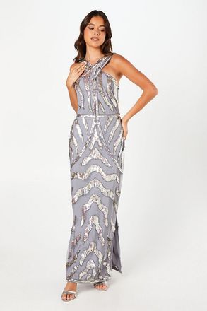 Coast Cross Neck Hand Embellished Abstract Midi Dress