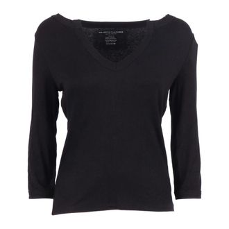 Majestic Filatures V-hals T-shirt met driekwart mouwen - Dames - V-hals truien - Zwart - L - Truien & Vesten