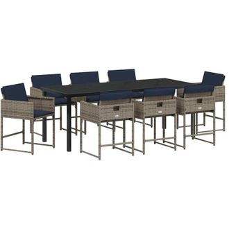 vidaXL Conjunto De Comedor De Jard&iacute;n Con Coj&iacute;n 9 Pcs Gris Polirat&aacute;n Vidaxl