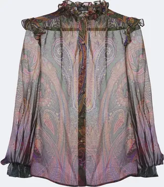 Etro Paisley ruffled silk chiffon shirt