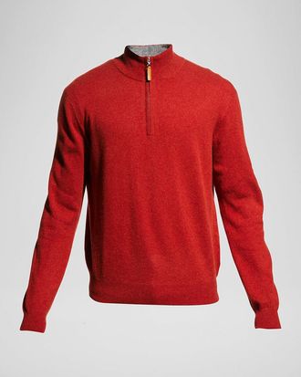 Neiman Marcus Men & apos;s Wool-Cashmere 1/4-Zip Sweater