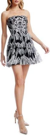 Dress The Population Callie Sequin Fringe Strapless Minidress in Silver-Black at Nordstrom Rack, Size Medium