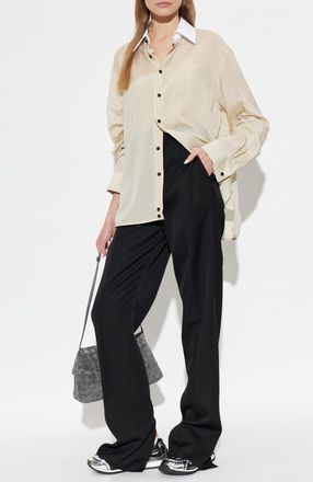 Bottega Veneta Wool Trousers With Side Slits, Womens, Black