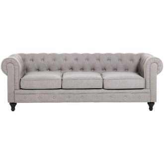 Beliani Beliani - Divano a 3 Posti in Tessuto Grigio Chiaro con Braccioli Moderno Chesterfield