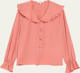 Chlo&eacute; Bertha-Collar Ruffle Button-Down Silk Blouse