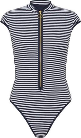 Seafolly Clubhouse Cap Sleeve Zip Front One Piece Badeanzug f&uuml;r Damen | grau