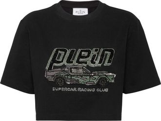 Philipp Plein T-shirt Crop Plein Car - Dames - T-shirts - Zwart - L - Katoen - Tops