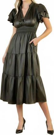 THML Clothing Flutter Sleeve Leather Maxi Dress In Green