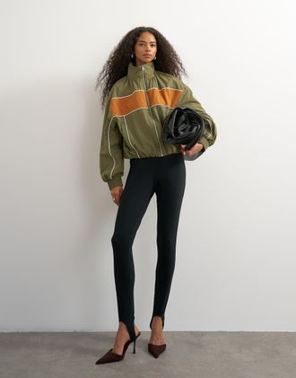 Topshop giacca sportiva con profili a contrasto khaki-Verde
