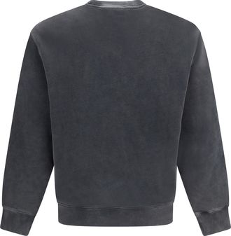 Maison Kitsun&eacute; Mens Crewneck Sweater With Fox Head Logo Black Faded Cotton Sweatshirts