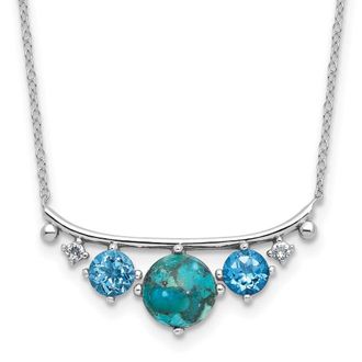 Diamond2Deal Sterling Silver Multi Color Cubic Zirconia Reconstituted Turquoise Necklace 16 with 2 Ext