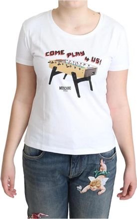 Moschino Speels Katoenen Ronde Hals Tee - Dames - T-shirts - Wit - S - Katoen - Tops