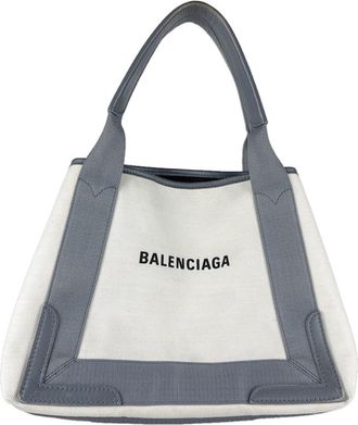 Balenciaga Gray Off-White Canvas Handbag Tote Bag (Pre-Owned)