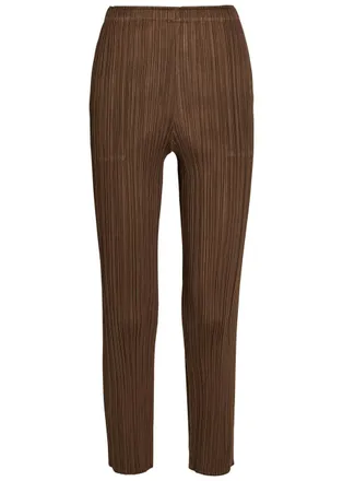 Pleats Please Issey Miyake Pleated Tapered-leg Woven Trousers - Brown - 3