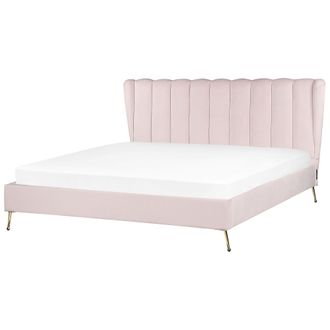 Beliani Cama Con Somier De Terciopelo Rosa Dorado 180 X 200 Cm Metal Usb Cabecero Miribel