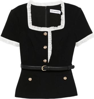 Self Portrait Button-up Belted Blouse