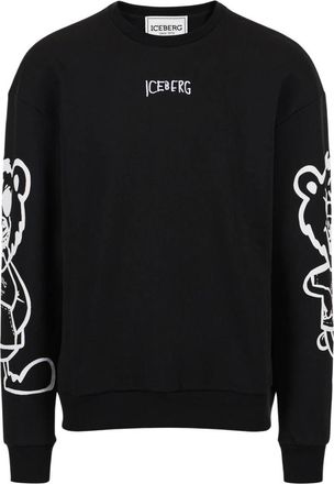 Iceberg Regular fit zwarte crewneck sweatshirt met beerprint en logoborduursel - Heren - Sweatshirts - Zwart - L - Katoen - Hoodies & sweatvesten
