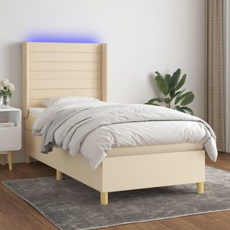 vidaXL Vidaxl - Cama Box Spring Colch&oacute;n Y Luces Led Tela Crema 100x200 Cm