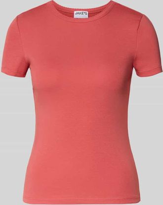 Jake*s Casual T-Shirt mit Feinripp und Rundhalsausschnitt in Koralle, Gr&ouml;&szlig;e XXL