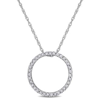 Amour 1/8 CT TW Diamond Circle Pendant with Chain In 10K White Gold