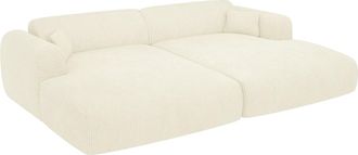 Vente-Unique Sof&aacute; de 3 plazas con asiento profundo y c&oacute;modo de pana blanco roto POGNI de Maison C&eacute;phy