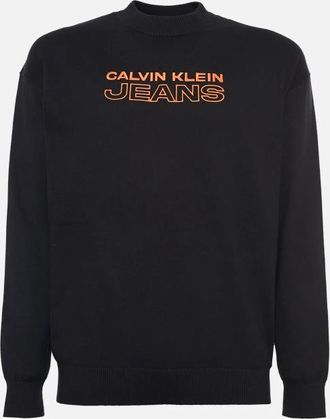Calvin Klein Mens Black CK Jeans Print Cotton Sweater, Size X-Large