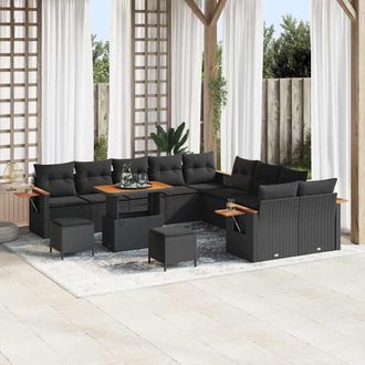 vidaXL Set Divano Da Giardino Con Cuscino 13 Pcs Nero 90 X 55 X 71 Cm - Vidaxl