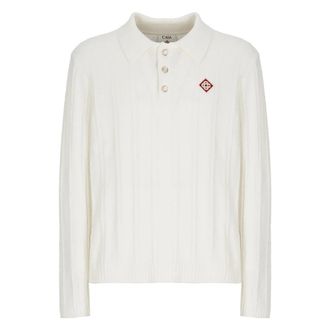 Casablanca Tennis Boucl&eacute; Long Sleeve Polo - male - Casablanca - Round-neck Knitwear - White - L - Knitwear