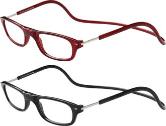 TBOC Pack: Reading Glasses Eyeglasses Eyewear - (Two Units) Burgundy and Black Frame +2.00 Optical Power Magnetic Adjustable Neck Hanging Presbyopia Eye St