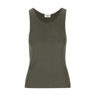 Saint Laurent Cassandre Tank TOP IN Ribbed Cotton Jersey - Tops - Mujer - Verde - M