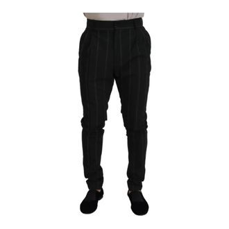 Dolce & Gabbana Broeken, Heren, Zwart, M, Wol, Pinstripe Dress Pants