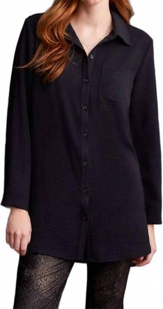 Tribal Pebbled Crepe Roll Sleeve Tunic Top In Black
