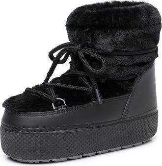 Generic Womens Winter Snow Boots Platform Duck Boots with Removable Fleece Sock Liners Fluffy Faux Fur Collar Chunky Booties(Black,6.5)