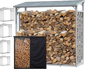 Quick Star Aluminium Kaminholzregal Au&szlig;en 185 X 70 X 185 Cm Mit Wetterschutz Transparent, Pro - 40 Mm Aluprofil, Grau, Wetterfest, Kapazit&auml;t 2,3 M&sup3; (3,5 Srm), Xx