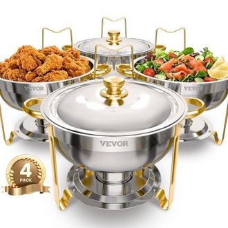OEM Calentador De Alimentos Para Buf&eacute; Con 4 Recipientes De Tama&ntilde;o Completo(4,7 L Cada Uno), Redondo, Para Catering Con Tapa, Bandeja De Agua Y Soporte Ple