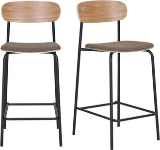 Moloo Taburete en fresno macizo acero negro y tela color topo (x2)