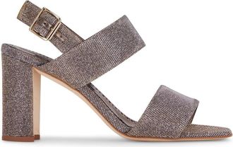 Manolo Blahnik lurex-detail block-heel sandals - women - Leather/Leather/Metallic Fibre - 36 1/2 - Grey