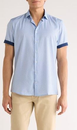 Soul of London Short Sleeve Microfiber Button-Up Shirt in Blue/Bleu at Nordstrom Rack, Size Xx-Large