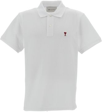 Ami Classic Fit Organic Cotton Polo with Red Ami de Coeur