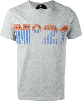 N&deg;21 Grijze Katoenen T-Shirt - Heren - T-shirts - Grijs - M - Katoen - Tops