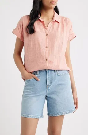 Beach Lunch Lounge Devin Gauze Shirt in Daylily at Nordstrom, Size X-Small